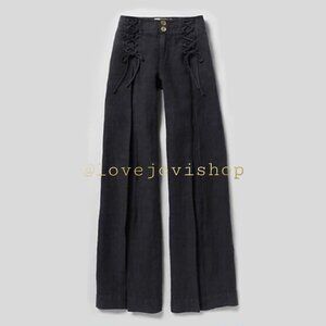Anthropologie Elevenses Lace-Up Linen Wide Leg Pants w Romantic Artisan Flare!